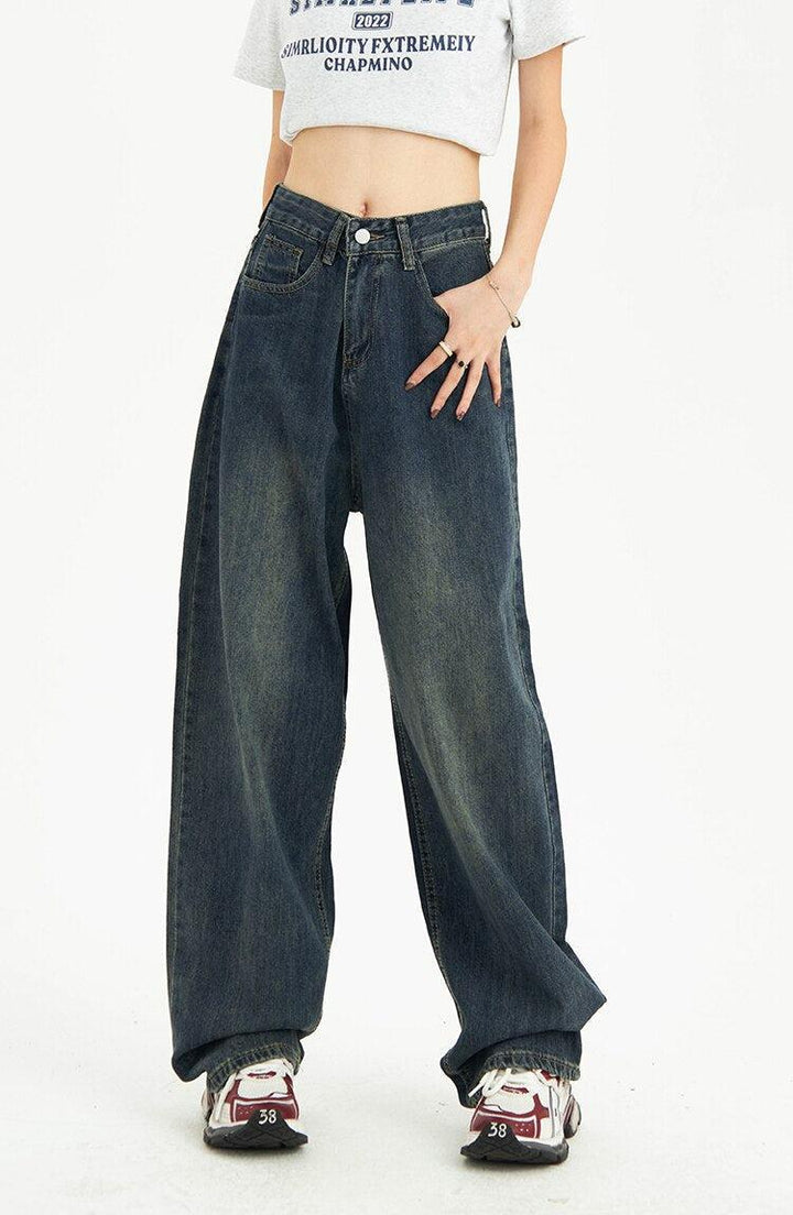 Distressed Pockets Wide Leg Baggy Jeans - Vedlit