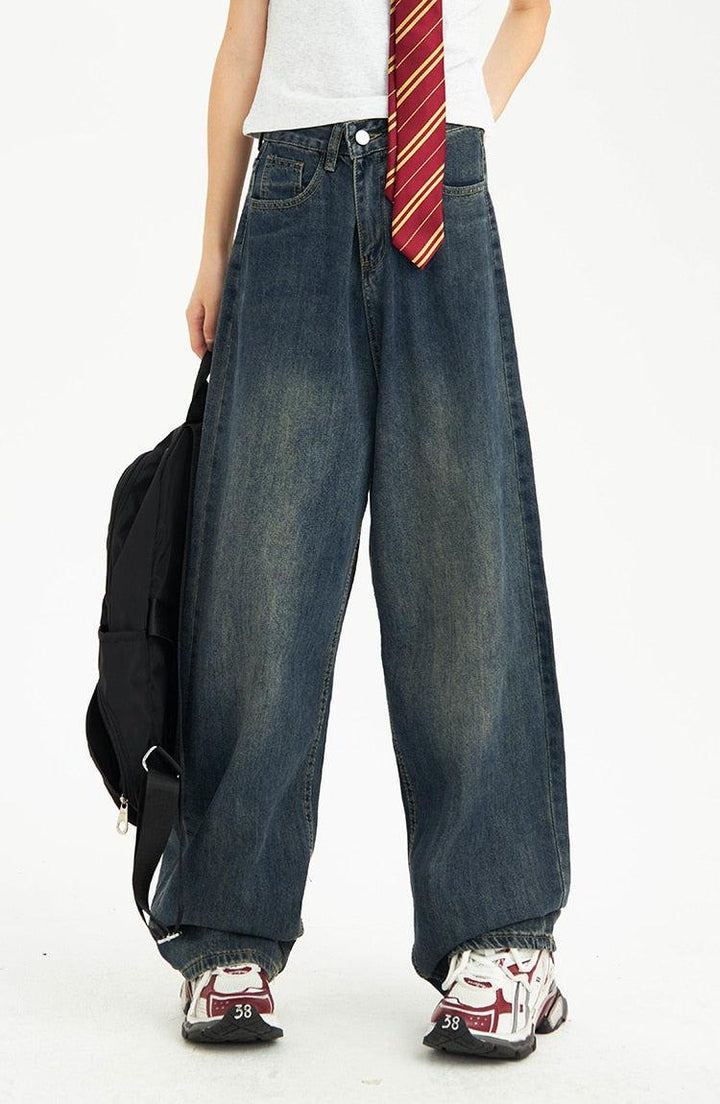 Distressed Pockets Wide Leg Baggy Jeans - Vedlit