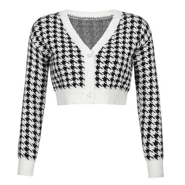 Dogtooth Check Crop Cardigan - Vedlit