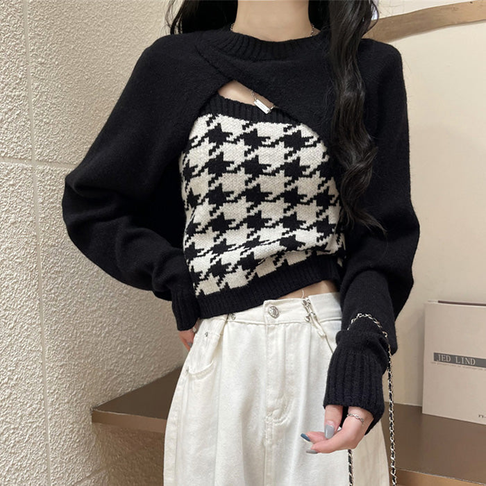 Dogtooth Check Top & Sweater Co-Ord - Vedlit