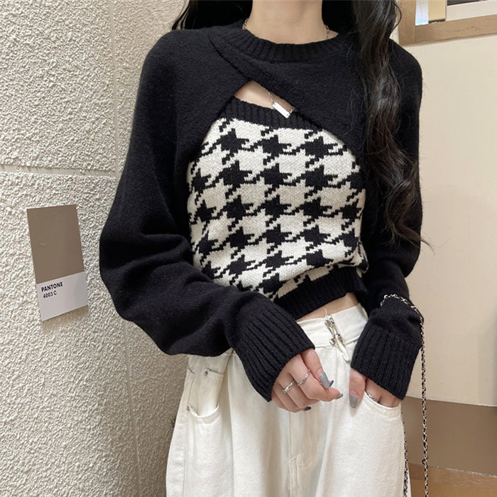 Dogtooth Check Top & Sweater Co-Ord - Vedlit