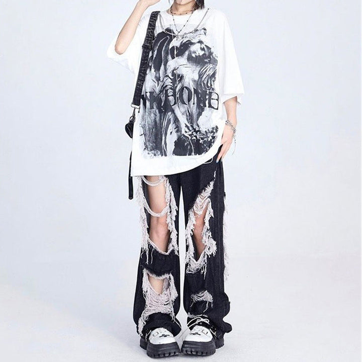 Downtown Girl Aesthetic Destroyed Jeans - Vedlit