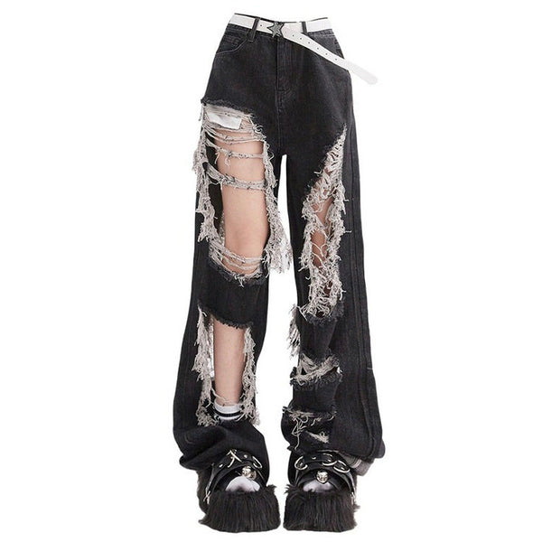 Downtown Girl Aesthetic Destroyed Jeans - Vedlit