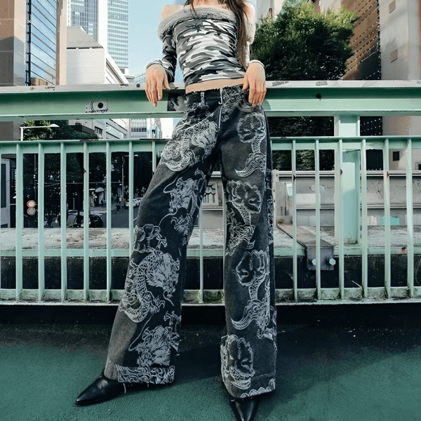 Dragon Printed Jeans - Vedlit