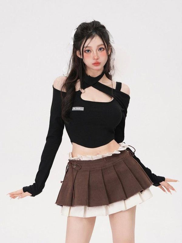 Drawstring Pleated Mini Skirt - Vedlit