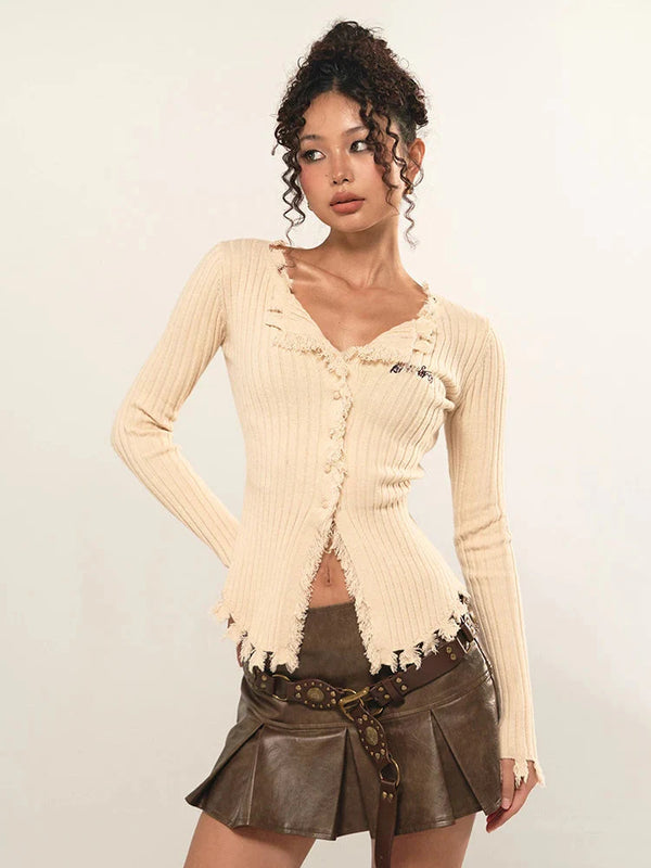 Fairy Grunge Corduroy Distressed Cardigan - Vedlit