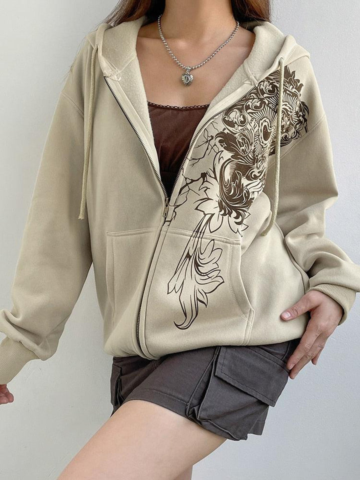 Fairy Grunge Floral Zip-Up Hoodie - Vedlit