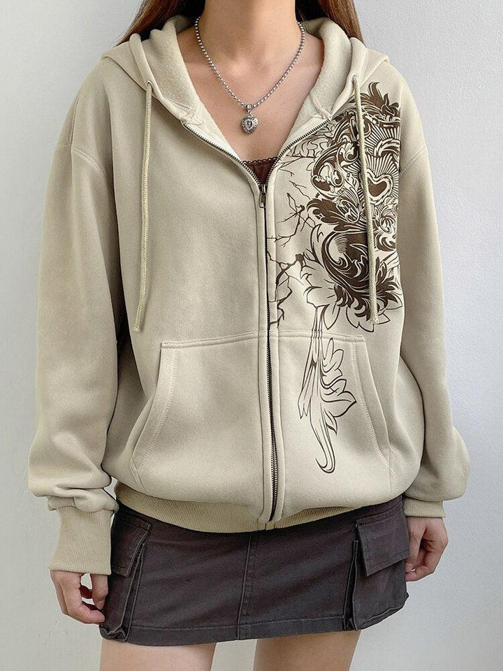 Fairy Grunge Floral Zip-Up Hoodie - Vedlit