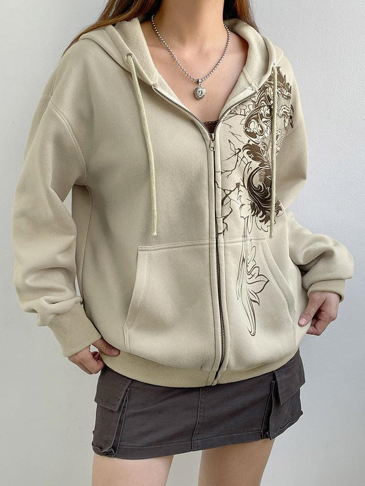 Fairy Grunge Floral Zip-Up Hoodie - Vedlit