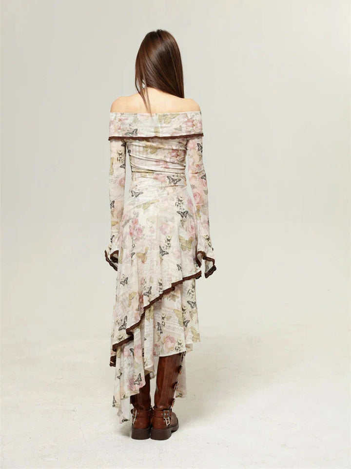Fairycore Butterfly Off Shoulder Midi Dress - Vedlit