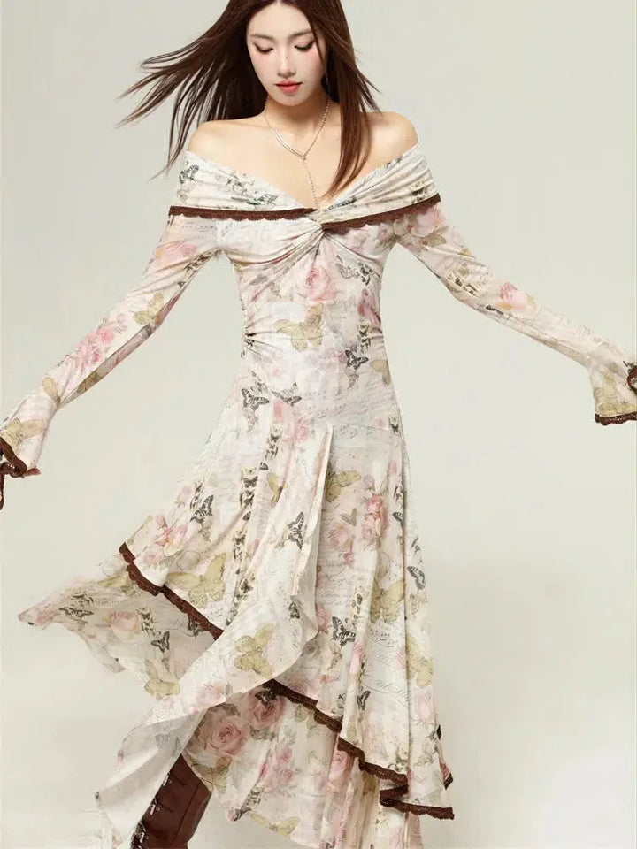 Fairycore Butterfly Off Shoulder Midi Dress - Vedlit