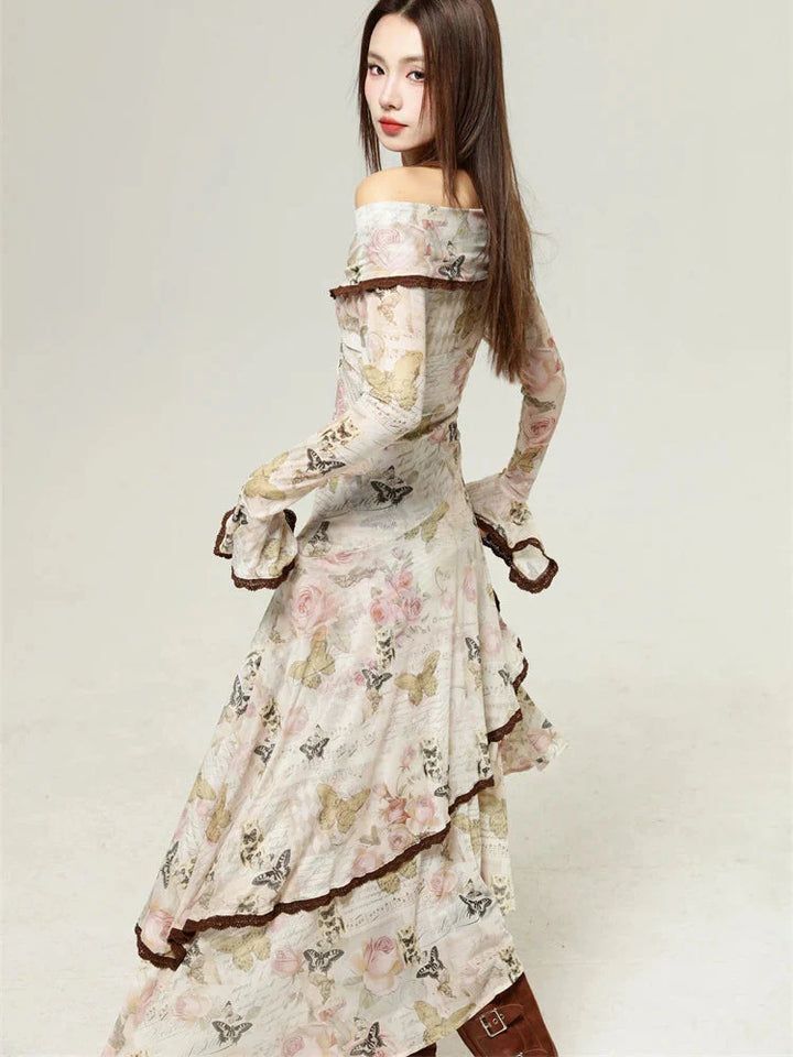 Fairycore Butterfly Off Shoulder Midi Dress - Vedlit