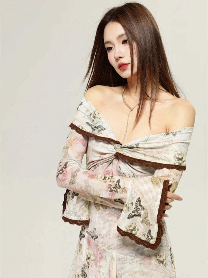 Fairycore Butterfly Off Shoulder Midi Dress - Vedlit