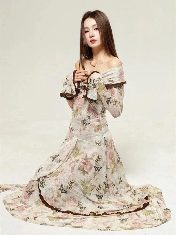 Fairycore Butterfly Off Shoulder Midi Dress - Vedlit