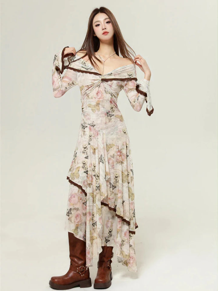 Fairycore Butterfly Off Shoulder Midi Dress - Vedlit