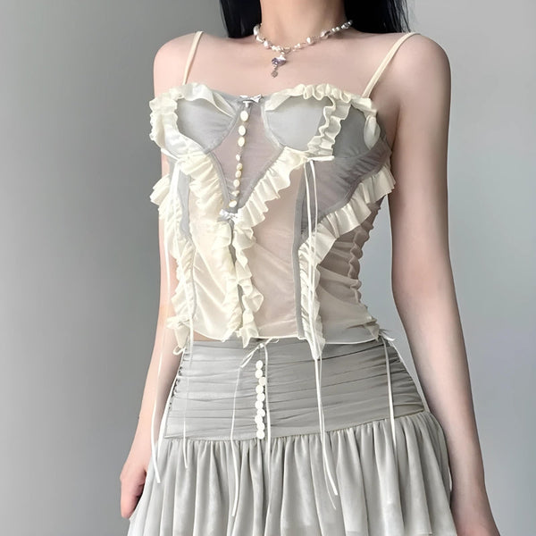 Fairycore Ruffled Mesh Corset Top - Vedlit