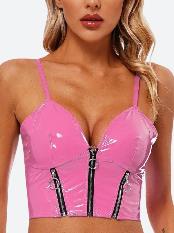 Faux Leather Bustier Crop Top - Vedlit