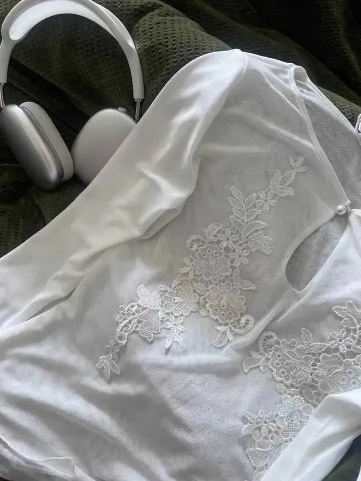 Floral Embroidered Mesh Top - Vedlit