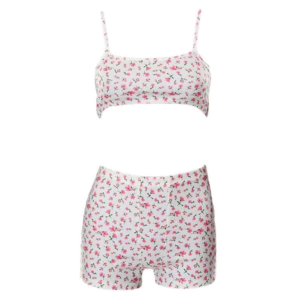 Floral Ribbed Top & Shorts Set - Vedlit