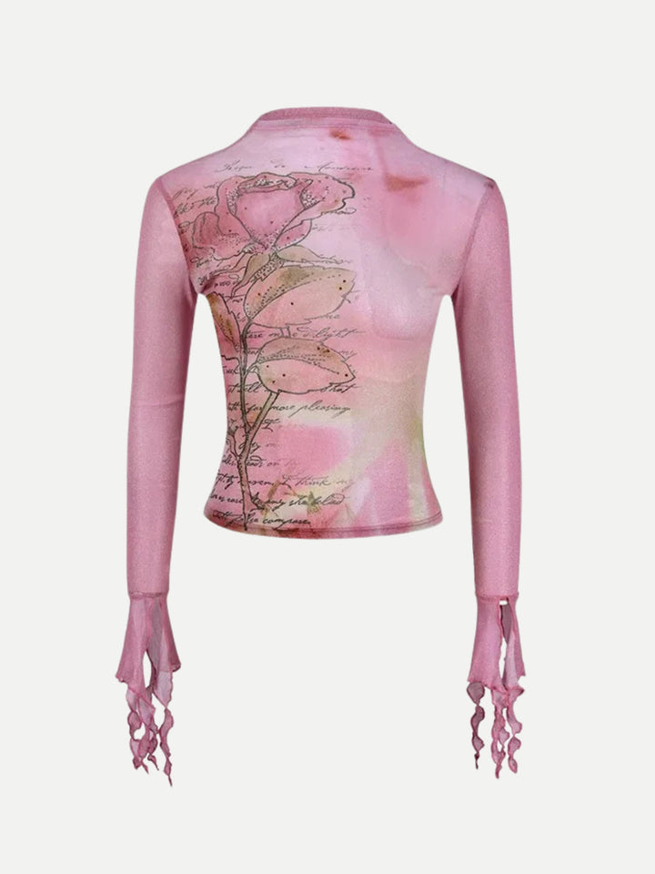 Floral Ruffled Cuffs Top - Vedlit