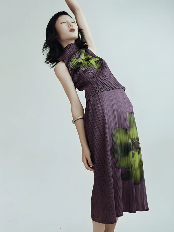Floral Top & Midi Skirt Two Piece Set - Vedlit