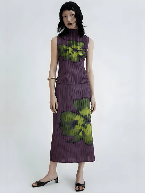 Floral Top & Midi Skirt Two Piece Set - Vedlit