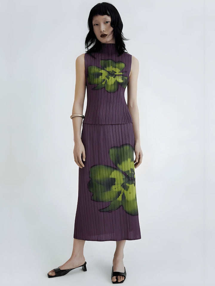 Floral Top & Midi Skirt Two Piece Set - Vedlit
