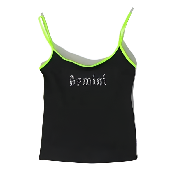 Gemini Zodiac Sign Y2K Rhinestone Top - Vedlit
