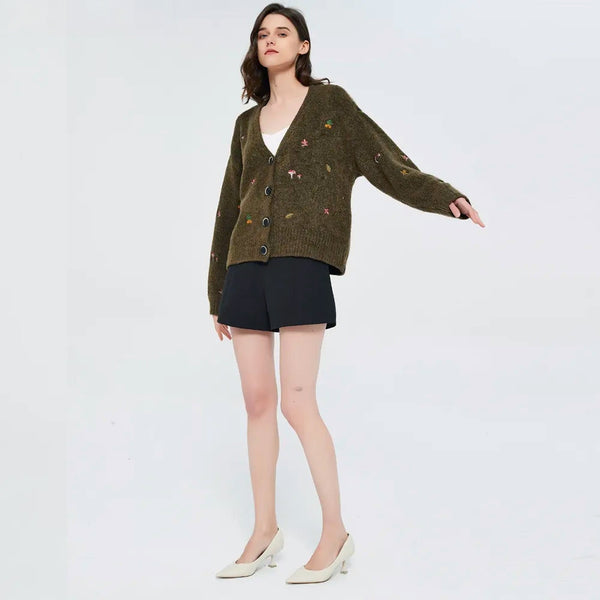 Goblincore Leaf Embroidery Cardigan - Vedlit