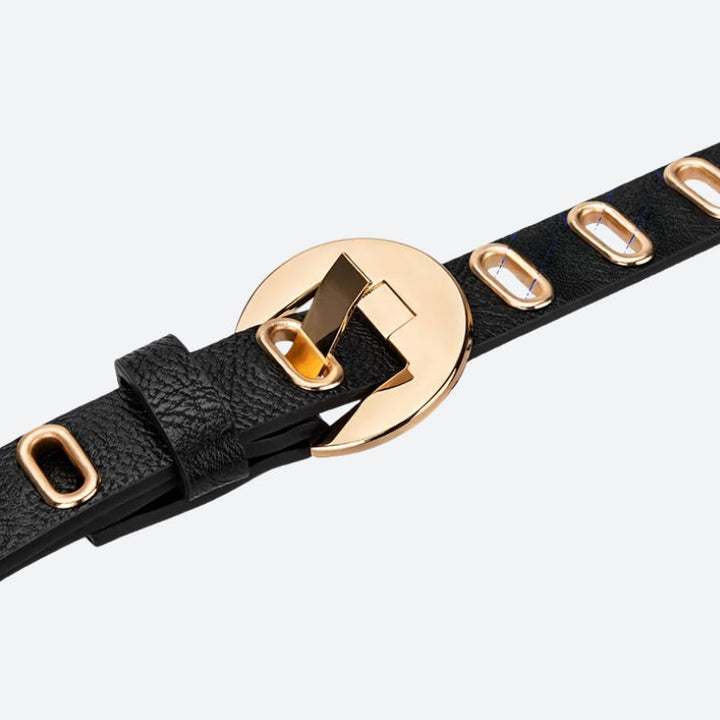 Golden Eyelet Faux Leather Belt - Vedlit