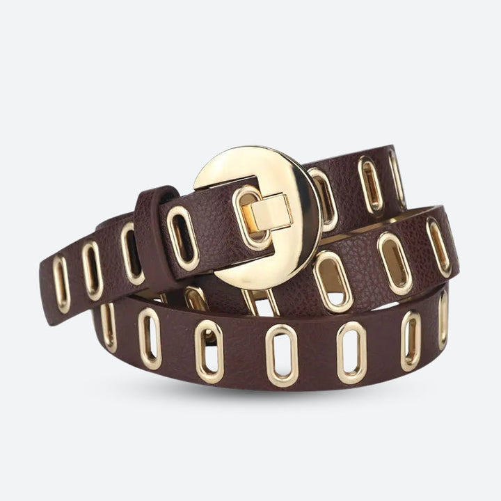 Golden Eyelet Faux Leather Belt - Vedlit