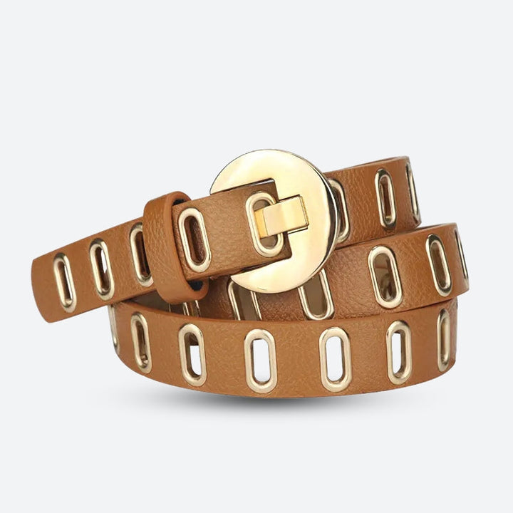 Golden Eyelet Faux Leather Belt - Vedlit