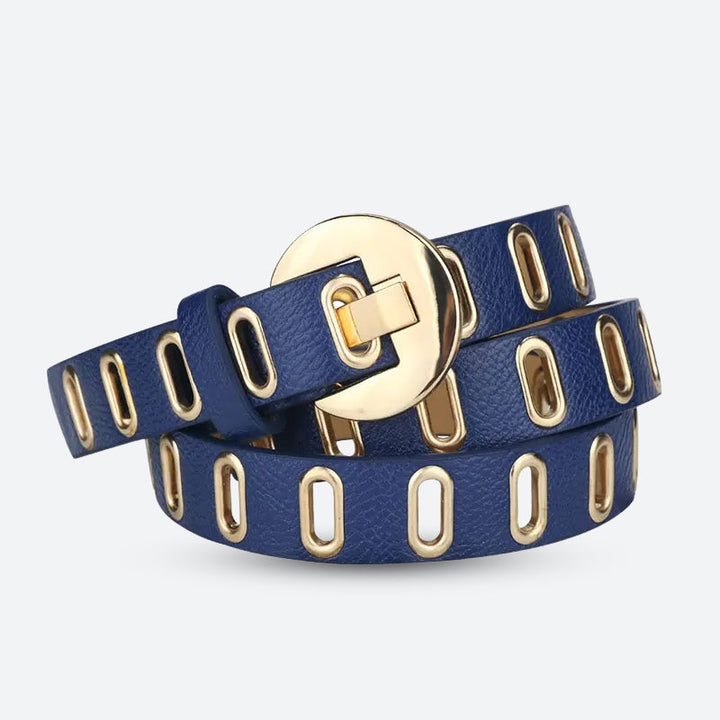 Golden Eyelet Faux Leather Belt - Vedlit