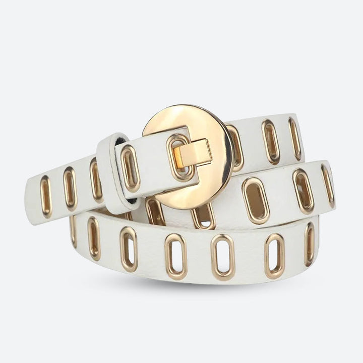 Golden Eyelet Faux Leather Belt - Vedlit
