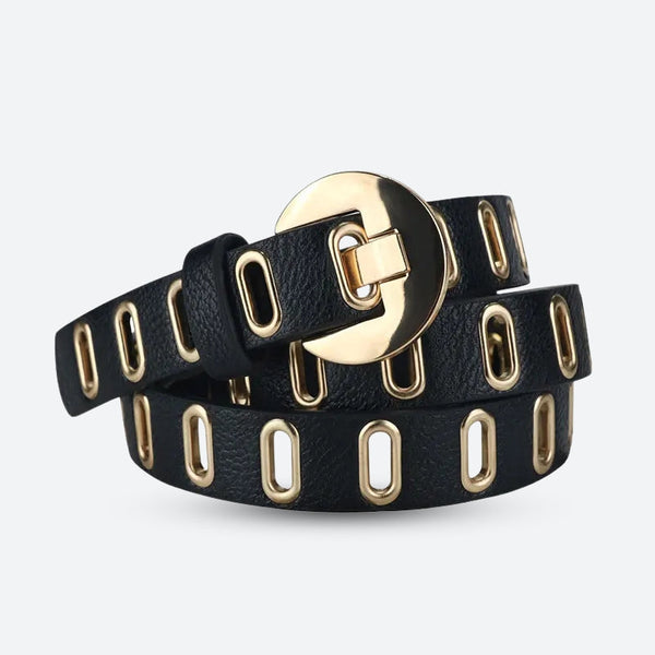 Golden Eyelet Faux Leather Belt - Vedlit