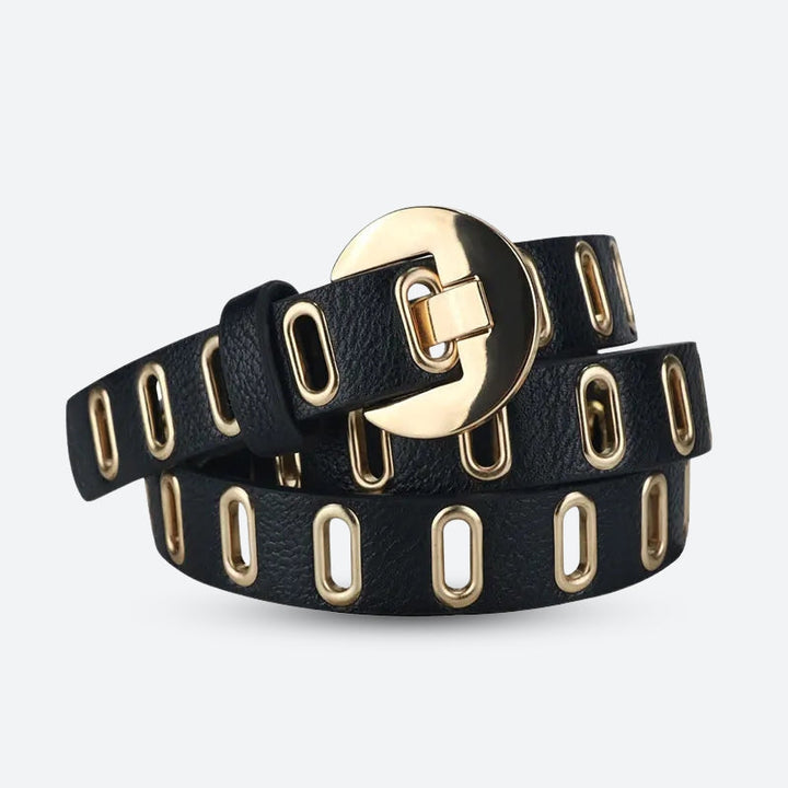 Golden Eyelet Faux Leather Belt - Vedlit