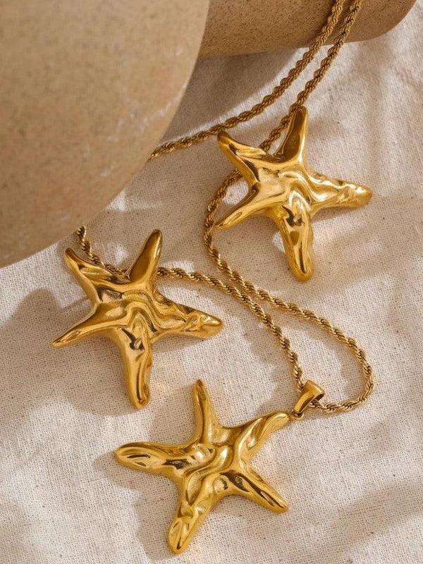 Golden Starfish Necklace & Earrings Set - Vedlit