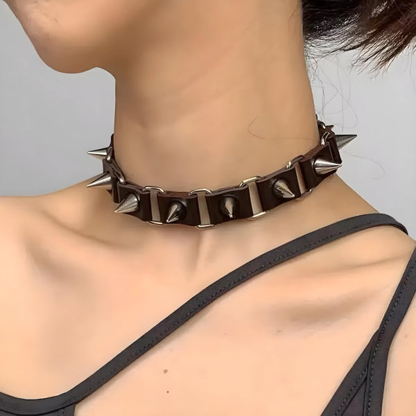 Goth Barbed Choker Collar Necklace - Vedlit