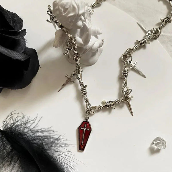 Goth Coffin & Swords Necklace - Vedlit