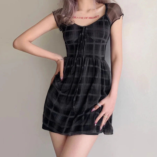 Goth Plaid Mini Dress - Vedlit