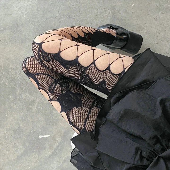 Goth Rose Fishnet Tights - Vedlit