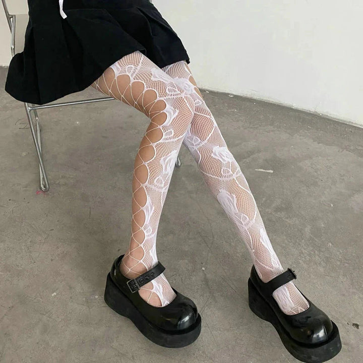 Goth Rose Fishnet Tights - Vedlit