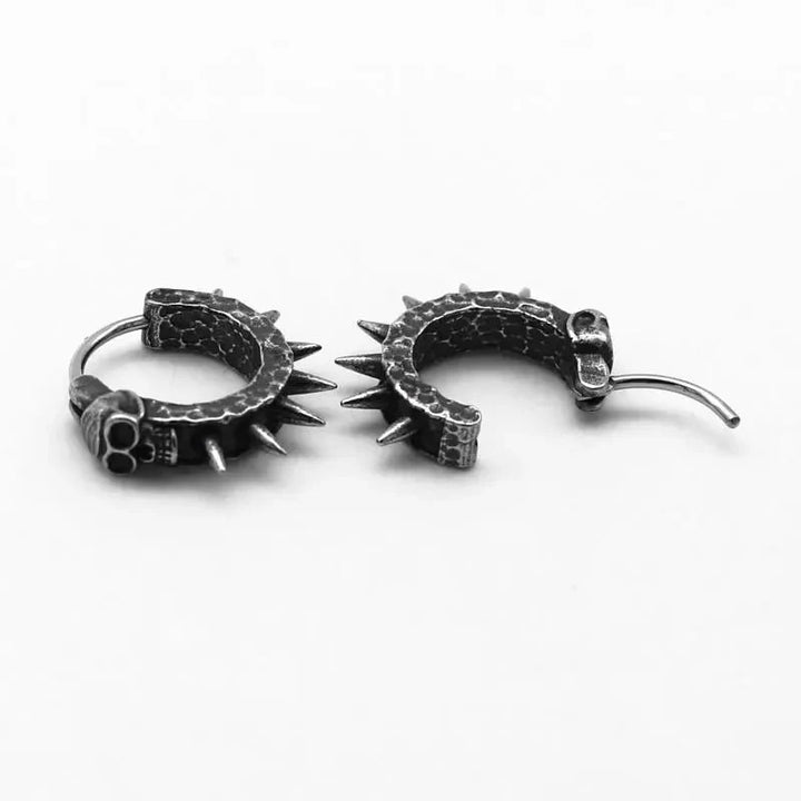 Goth Skull Spiked Hoop Earrings - Vedlit