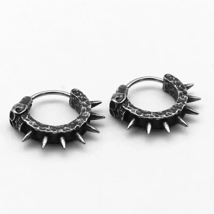 Goth Skull Spiked Hoop Earrings - Vedlit