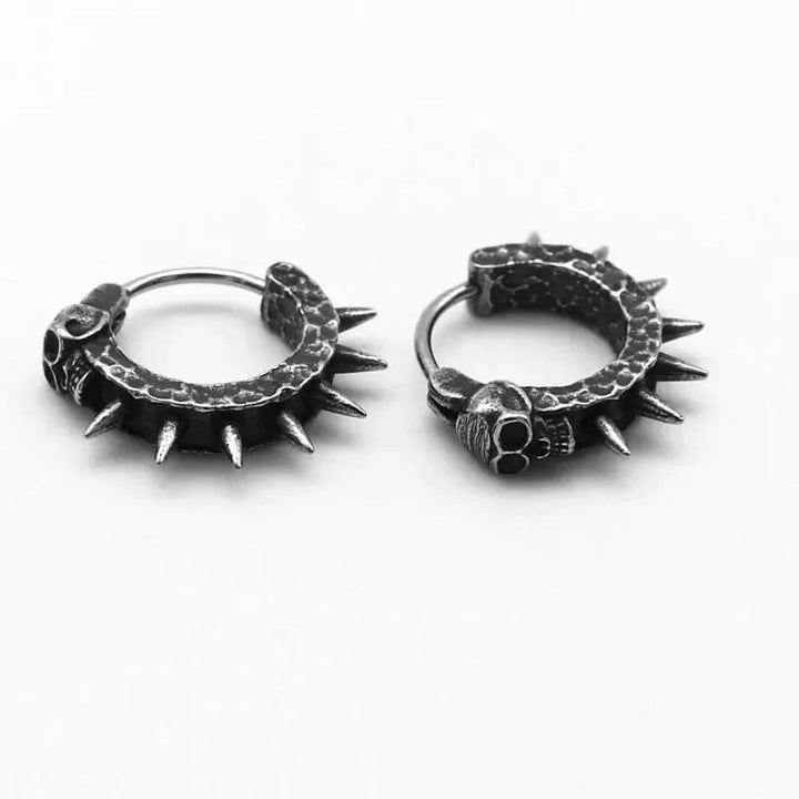 Goth Skull Spiked Hoop Earrings - Vedlit