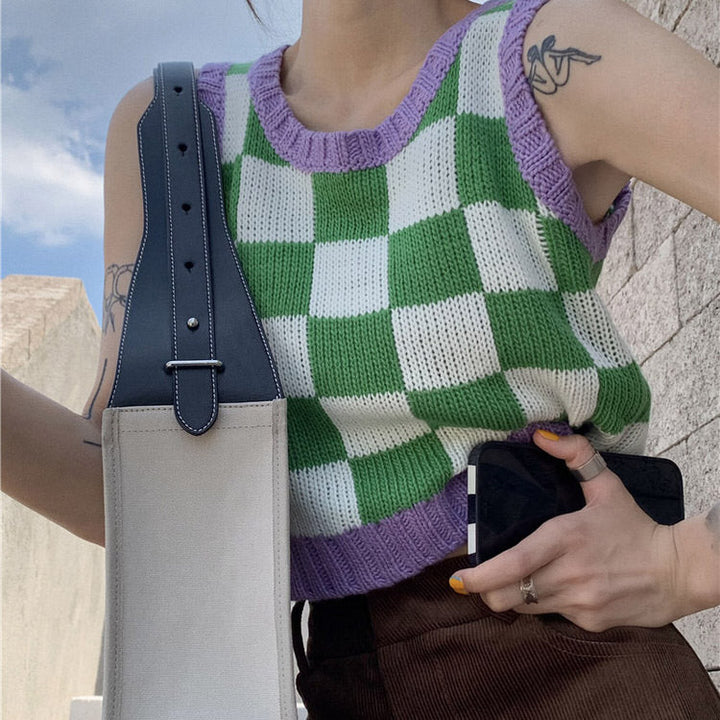 Green & Lavender Checkered Vest - Vedlit