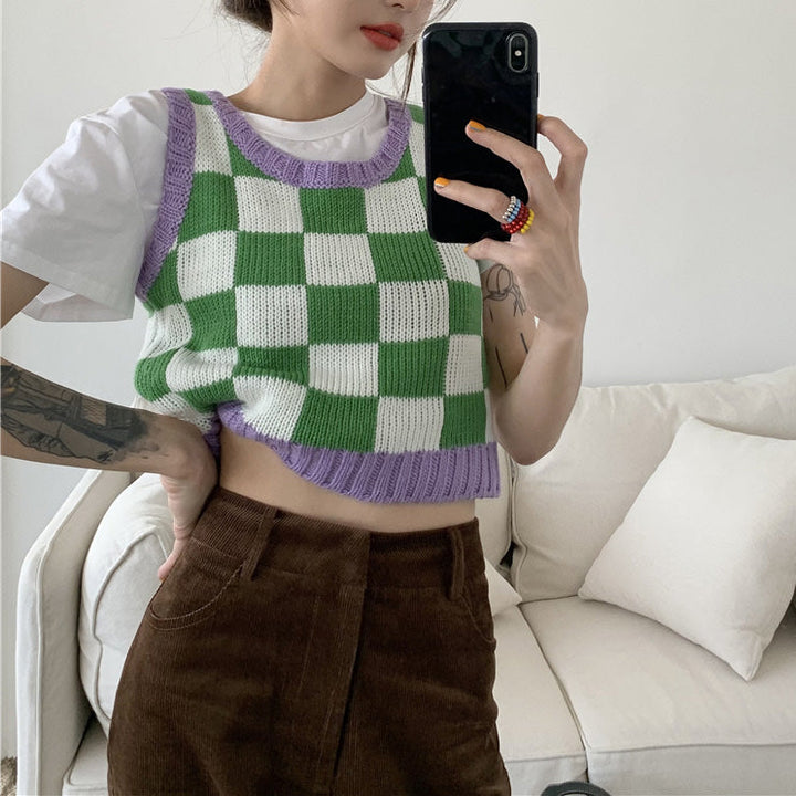Green & Lavender Checkered Vest - Vedlit