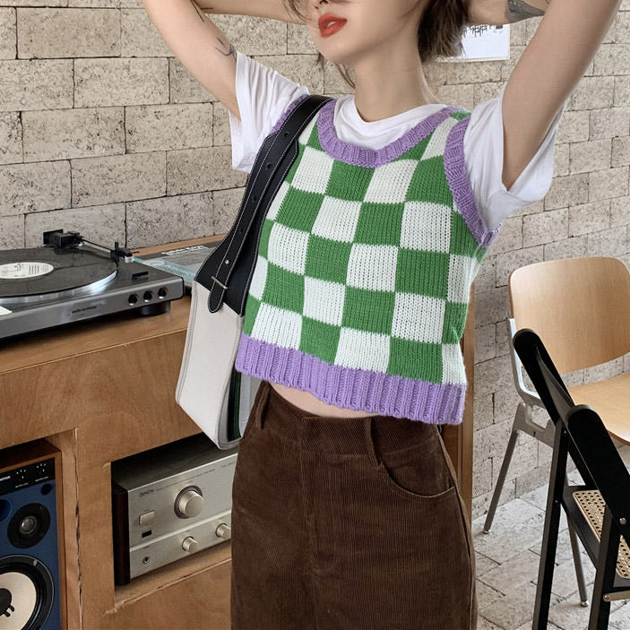 Green & Lavender Checkered Vest - Vedlit