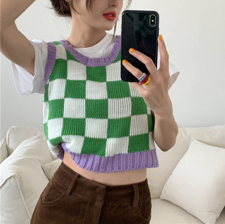 Green & Lavender Checkered Vest - Vedlit