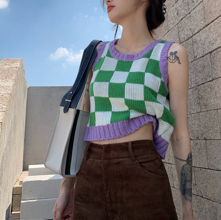 Green & Lavender Checkered Vest - Vedlit